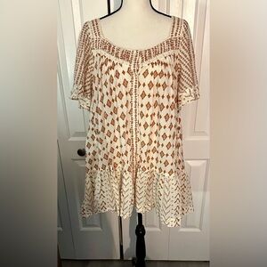 DESIGNED BY FREE PEOPLE!! Fabulous Condition BoHo Lightweight Brown/Cream Dress